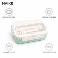 Boîte à lunch en fibre de blé avec plateau à ustensiles intégré, couvercle à fermeture à pression, récipient portable pour préparation de repas, pour le bureau, l'école, les voyages et les dîners