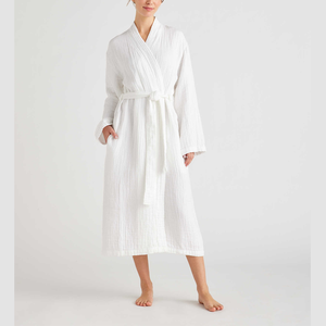 Peignoirs de bain 100% coton de haute qualité pour adultes hommes et femmes vêtements de nuit thermiques de conception personnalisée avec col Kimono et longueur au genou - Product Image 6