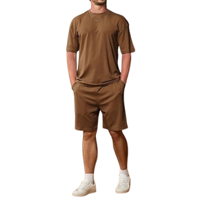 ชุด2ชิ้นสำหรับฤดูร้อนของผู้ชายเสื้อยืดและกางเกงขาสั้นเป็นมิตรต่อสิ่งแวดล้อมระบายอากาศพิมพ์โลโก้ได้ตามต้องการ - Product Image 1
