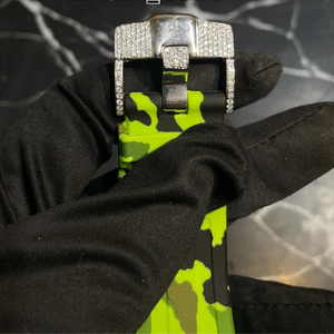 Reloj Cronógrafo Personalizado con Diamantes, para Hombre, de Lujo, con Caja de Metal, Esfera de Cristal, Correa de Goma Verde Camuflaje, Edición Limitada - Product Image 4
