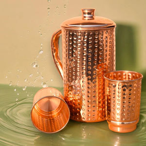 Producto de tendencia superior, jarra de diseño martillado de cobre puro con acabado brillante de vidrio para vajilla, jarra de contenedor de agua potable - Product Image 5