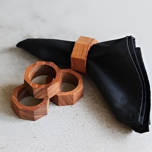 Rond de serviette rond Antique en bois en bois fabriqué à la main en bois et or fini pour les dîners de mariage décor de Table rond de serviette - Product Image 3