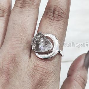 Bague pour femme en pierre brute, diamant Herkimer naturel, forme croissant de lune, en argent sterling 925, idéale pour Noël - Product Image 2