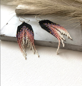 Ivory Ombre Seed Bead Earrings Native Earring - Fringe Earring - Product Image 2
