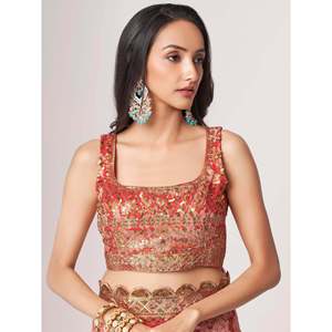 ชุดแต่งงานผ้าออร์แกนซ่าพิมพ์ลายดอกไม้สีแดงสวยงามพร้อมเสื้อ - Product Image 6