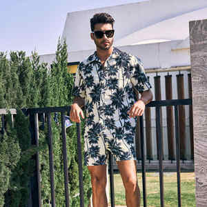 Ensemble de short et chemise d'été à manches courtes et à imprimé fleurs d'Hawaii pour hommes, vêtements de vacances transfrontaliers, coupe ample et respirants - Product Image 3