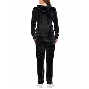 Wholesale <b>Women's</b> <b>Black</b> Velour Tracksuit Two-Piece Set <b>Zip</b>-Up <b>Hoodie</b> and Pants Comfortable Velvet Tracksuit - Product Image 4