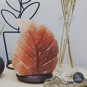 Elegant Himalayan Pink <b>Salt</b> <b>Lamp</b> with Leaf Shape Design Beautiful Natural <b>Crystal</b> Carved on Wooden Base for Bedroom Living Room - Product Image 2
