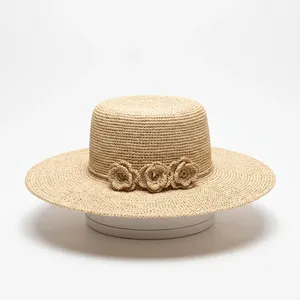 Chapeau Panama en raphia pour femme ANA Madagascar avec décoration florale et nœud, large bord, tissé à la main, chapeau de soleil d'été pour cérémonie et voyage - Product Image 6