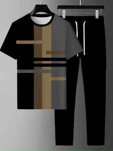 Nouveau survêtement élégant pour hommes, respirant, tendance, vêtements décontractés pour les activités de plein air, t-shirt et pantalon, logo personnalisé - Product Image 6