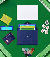 Veganes Leder Moderner Mahjong-Kartenhalter & Kartenmischer für 4 Spieler - Offizielle Mahjong-Karten