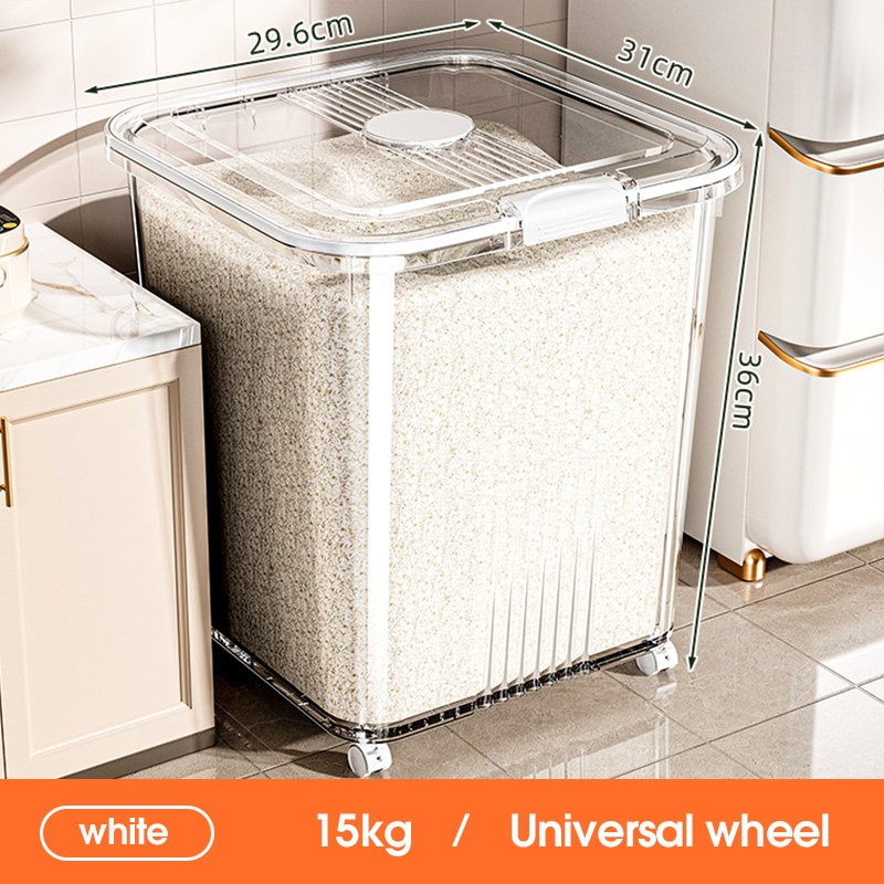 White 15kg Rice Capacity with Wheels