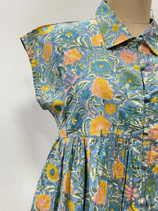 เสื้อกล้ามผ้าฝ้ายทำมือลายพิมพ์บล็อกสไตล์โบฮีเมียนสำหรับผู้หญิง ดีไซน์เนอร์พิมพ์ลายด้วยมือ เหมาะสำหรับใส่ลำลองหรือเป็นทางการในฤดูหนาว  ด้านหน้าติดกระดุม  ใส่ได้ในฤดูร้อน - Product Image 3