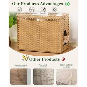 Rumah kucing rotan besar, penutup furnitur alami pola hewan polos dengan kait tikar untuk ruang tamu - Product Image 1