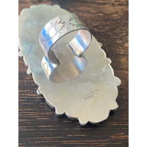 Darlene Begay Kingman Turquoise & Stainless Steel <b>Adjustable</b> <b>Ring</b> with Sterling Silver Bezel Setting Size 11 Gift - Product Image 5