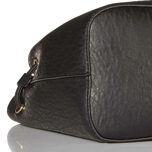 Bolso Tipo Cubo de Cuero Genuino para Mujer, Cierre con Cordón, Correa para el Hombro, Estilo Minimalista, Uso Diario, Textura Saffiano Negra - Product Image 4