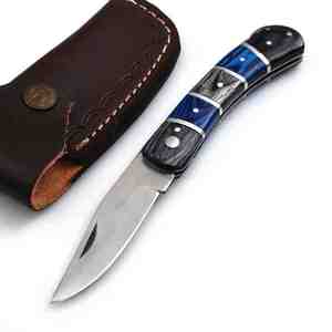 Cuchillo de caza de primera calidad con estuche de cuero | cuchillo plegable de caza para acampar al aire libre con mango de madera de acero inoxidable - Product Image 1