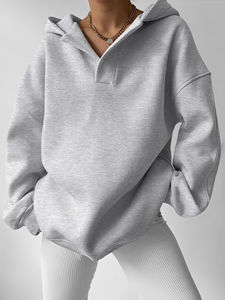 Sudadera con Capucha Holgada de Manga Larga Informal para Mujer, Ligera, Transpirable, de Punto, con Bordado y Transferencia de Calor, Top Corto - Product Image 6