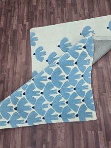 Alfombra Azul con Diseño de Pájaros, Alfombra Moderna Abstracta de Lana, Alfombra de Diseño en Color Marfil y Azul Cielo para Sala de Estar y Dormitorio - Product Image 2