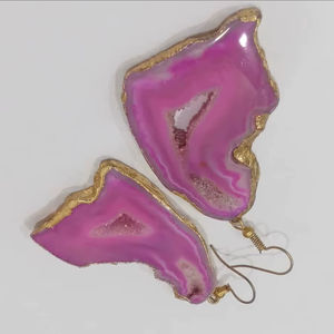 ต่างหูห้อยประดับด้วยหินดรูซี่ธรรมชาติทำมือ ชุบทองไมครอน สำหรับผู้หญิง สไตล์โบฮีเมียน เครื่องประดับคริสตัล - Product Image 1