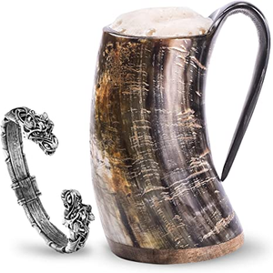 Taza para beber vikingo de cuerno de buey de búfalo ecológica de la mejor calidad hecha a mano en la India vaso de cerveza de estilo moderno capacidad de 200ml/1000ml - Product Image 3