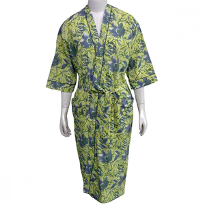 Kimono indien à motifs floraux imprimés en blocs pour femmes 100% coton Cambric Soft Breathable Spaghetti Strap Free Size Wraparound - Product Image 1