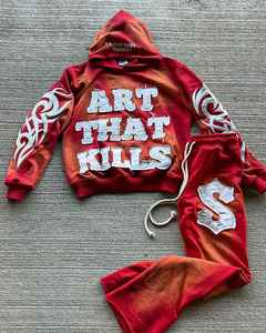 2025 High Quality <b>Vintage</b> Washed Tracksuit Set Drop Shoulder Hoodie with Straight Leg <b>Pants</b> Sweatpants T-Shirt Zipper-Up Style - Product Image 4