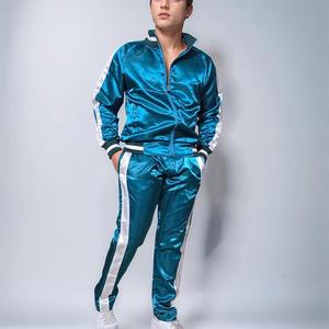 High Quality Nylon shiny Satin zipper Hoodie & <b>trouser</b> set for men's Winter casual wear color block streetwear men's tracksuit - Product Image 2