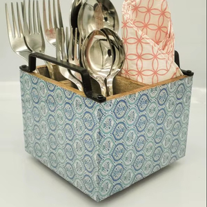 Modern Wooden Multifunctional Cutlery Organizer Enamel Print Metal Handles Tabletop <b>Utensil</b> <b>Holder</b> Fork Spoon Knife Napkin - Product Image 1