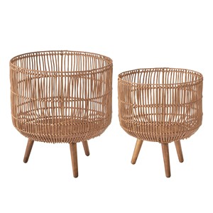 Pot rond en rotin naturel avec pieds, jardinière en rotin en osier pour jardin, Pots de fleurs d'intérieur, support de plante pour la maison et le bureau - Product Image 1