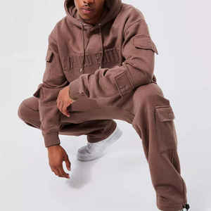 Streetwear personnalisé du fabricant, pantalons évasés lavés à l'acide, survêtements pour homme Stone Vintage Unisex, survêtements, 500GSM, ensembles en coton épais - Product Image 2