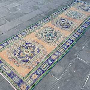 พรมขนาด 3.6x12.2 ฟุต, พรมตุรกีโบราณ, พรมขนสัตว์สีน้ำเงิน - Product Image 3