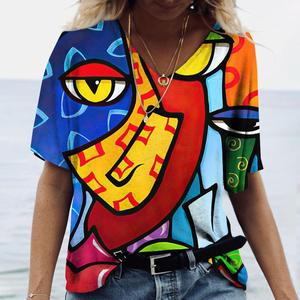 Camiseta de mujer Arte abstracto Impresión DE CARA Ropa de niñas 3D de gran tamaño Clásico de manga corta Tops Moda femenina Casual 2025 - Product Image 4