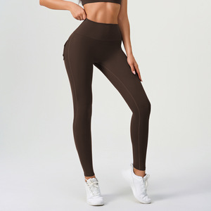 Nouveau Style vêtements de travail maigre bouton poche Yoga Leggings taille élastique Stretch hanche levage séchage rapide course Sport pantalon pour les femmes - Product Image 6