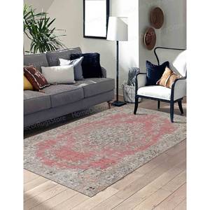 Tapis imprimé de style marocain, style turc, médaillon, grand gris et rouge, tapis fin non tissé - Product Image 1