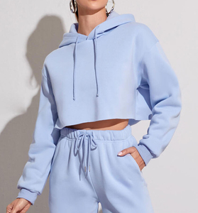 Women's <b>Winter</b> Terry Hooded Crop <b>Top</b> Hoodie High Quality 100% Cotton Solid Customizable Front Logo Pullover Eco-Friendly - Product Image 5
