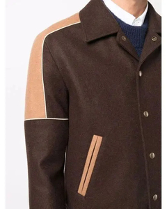 2025Customizable Maroon Wool Canvas Stand Collar Varsity <b>Jacket</b> Waterproof Chenille Embroidered Logo <b>Patchwork</b> Sleeve Winter - Product Image 4