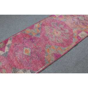 Vintage <b>Runner</b> Rug 2.6x10.6 ft, <b>Red</b> Orange Striped Rug Wool - Product Image 5