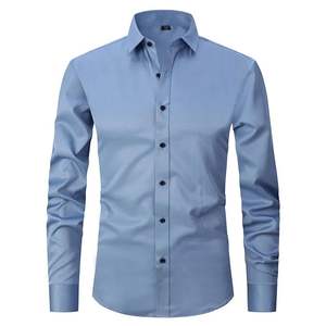 Chemise décontractée à manches longues pour hommes de marque personnalisée respirante formelle et anti-boulochage orientée vers l'exportation de haute qualité 100% coton - Product Image 1