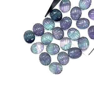 Perles de scarabée en fluorite multi-fluorite sculptées à la main, 12 mm, forme d'insecte en fluorite naturelle, bijoux en pierres précieuses, breloques - Product Image 3