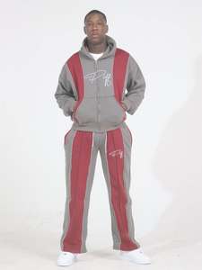 Ensemble de survêtement de jogging pour homme de haute qualité, personnalisé, avec sweat à capuche zippé et pantalon de survêtement évasé à effet superposé, avec logo brodé et col à capuche - Product Image 5