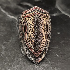 Anillo de Plata de Ley 925 Tallado a Mano con Motivo de la Bandera Otomana, Joya Masculina de Archer Thumb - Product Image 3
