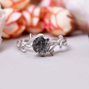 แหวนควอตซ์รูไทเลตสีดำ ของขวัญวันครบรอบแต่งงานสำหรับภรรยา แหวนควอตซ์แทนคำมั่นสัญญา - Product Image 2