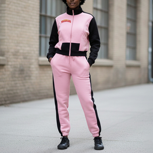 2025 recién llegado 100% algodón pesado Color Block Zip Up Sweatsuit personalizado Puff impreso logo transpirable Streetwear chándal - Product Image 1