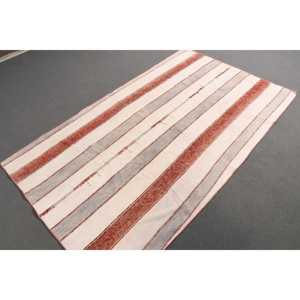 4.1x6.8 ft Turkish Vintage Rug, Area Rug, Kilim <b>Red</b> <b>Wool</b> Rug - Product Image 3