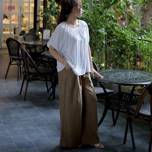 Elegant <b>Rayon</b> Blouses for Women <b>Linen</b> Voluminous Short Sleeves Plaid Pattern Woven <b>Fabric</b> Breathable Loose Fit Formal Style - Product Image 1