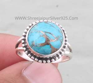 แหวนพลอยเทอร์ควอยซ์สีทองแดงสีน้ำเงิน925อัญมณีเงินแท้แฮนด์เมดเครื่องประดับ Boho ของขวัญขายส่ง - Product Image 4