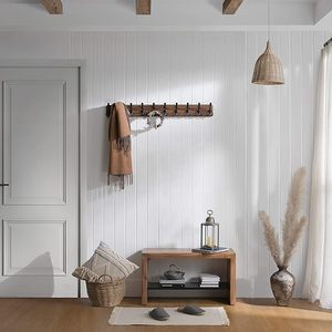 Rustic Large <b>Wall</b>-Mounted Coat <b>Rack</b> With Long Wood <b>Hooks</b> Farmhouse Style Hanging Coat for Clothing - Product Image 6
