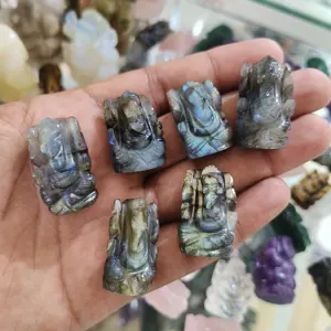 Sculpture de pierres précieuses Petite Statue Ganesha Idol Labradorite Améthyste Quartz Rose Ganesha Dieu Hindou Ganesh Figurine Beau Cristal