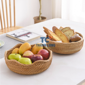 Panier de rangement rond en rotin naturel écologique pour fruits, vaisselle de cuisine artisanale, paniers en rotin - Product Image 2